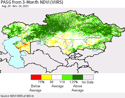 Kazakhstan PASG from 3-Month NDVI (VIIRS) Thematic Map For 11/17/2023 - 11/24/2023