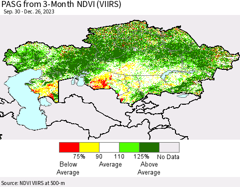 Kazakhstan PASG from 3-Month NDVI (VIIRS) Thematic Map For 12/19/2023 - 12/26/2023