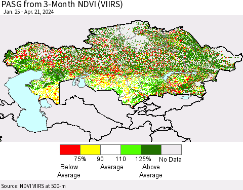 Kazakhstan PASG from 3-Month NDVI (VIIRS) Thematic Map For 4/14/2024 - 4/21/2024