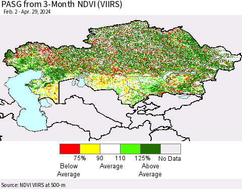 Kazakhstan PASG from 3-Month NDVI (VIIRS) Thematic Map For 4/22/2024 - 4/29/2024