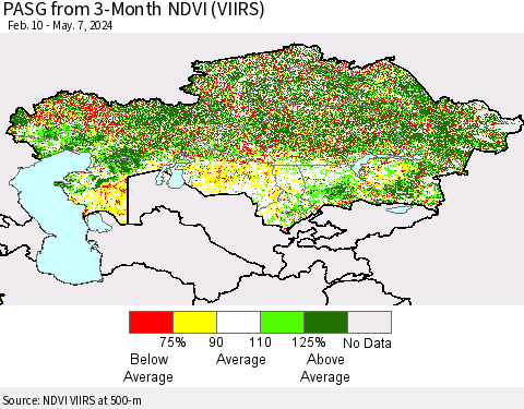 Kazakhstan PASG from 3-Month NDVI (VIIRS) Thematic Map For 4/30/2024 - 5/7/2024