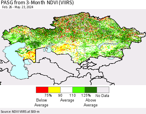 Kazakhstan PASG from 3-Month NDVI (VIIRS) Thematic Map For 5/16/2024 - 5/23/2024