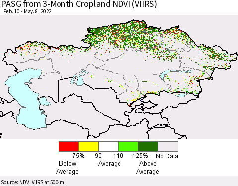 Kazakhstan PASG from 3-Month Cropland NDVI (VIIRS) Thematic Map For 5/1/2022 - 5/8/2022
