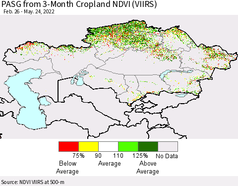 Kazakhstan PASG from 3-Month Cropland NDVI (VIIRS) Thematic Map For 5/17/2022 - 5/24/2022