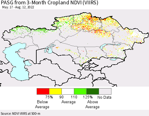 Kazakhstan PASG from 3-Month Cropland NDVI (VIIRS) Thematic Map For 8/5/2022 - 8/12/2022