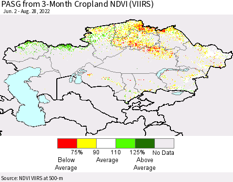 Kazakhstan PASG from 3-Month Cropland NDVI (VIIRS) Thematic Map For 8/21/2022 - 8/28/2022