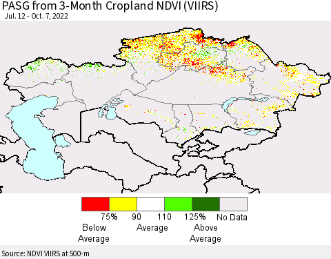 Kazakhstan PASG from 3-Month Cropland NDVI (VIIRS) Thematic Map For 9/30/2022 - 10/7/2022