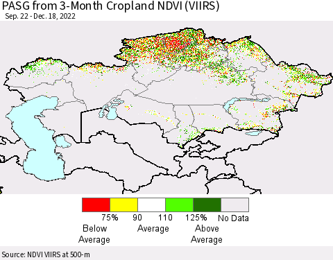 Kazakhstan PASG from 3-Month Cropland NDVI (VIIRS) Thematic Map For 12/11/2022 - 12/18/2022