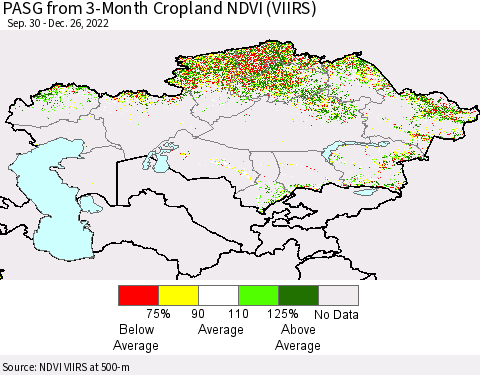 Kazakhstan PASG from 3-Month Cropland NDVI (VIIRS) Thematic Map For 12/19/2022 - 12/26/2022