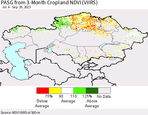 Kazakhstan PASG from 3-Month Cropland NDVI (VIIRS) Thematic Map For 9/22/2023 - 9/29/2023