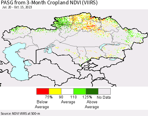 Kazakhstan PASG from 3-Month Cropland NDVI (VIIRS) Thematic Map For 10/8/2023 - 10/15/2023