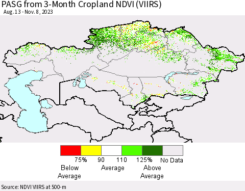 Kazakhstan PASG from 3-Month Cropland NDVI (VIIRS) Thematic Map For 11/1/2023 - 11/8/2023