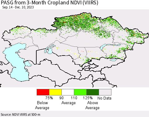 Kazakhstan PASG from 3-Month Cropland NDVI (VIIRS) Thematic Map For 12/3/2023 - 12/10/2023