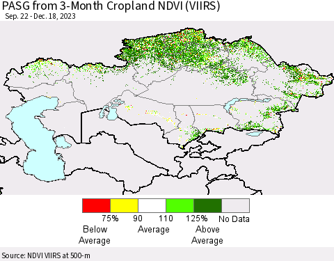 Kazakhstan PASG from 3-Month Cropland NDVI (VIIRS) Thematic Map For 12/11/2023 - 12/18/2023