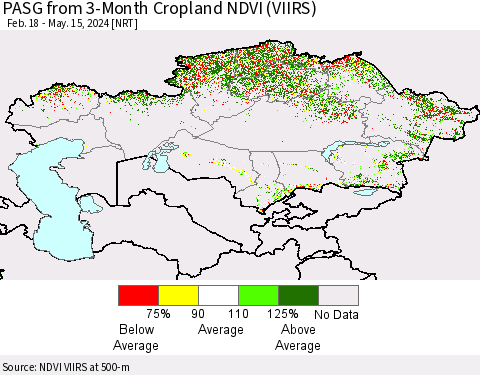 Kazakhstan PASG from 3-Month Cropland NDVI (VIIRS) Thematic Map For 5/8/2024 - 5/15/2024