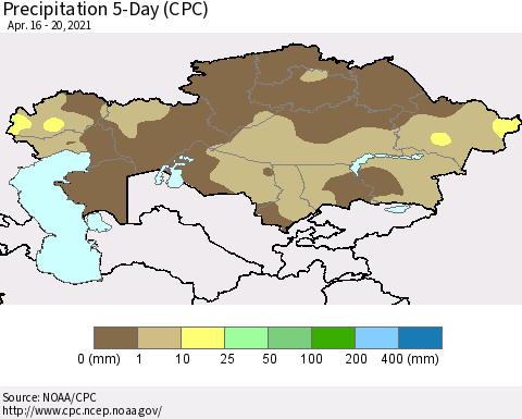 Kazakhstan Precipitation 5-Day (CPC) Thematic Map For 4/16/2021 - 4/20/2021