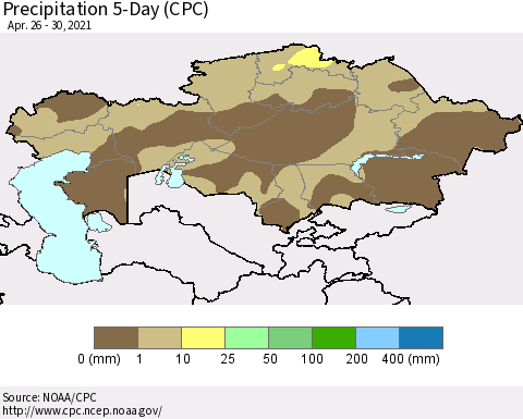 Kazakhstan Precipitation 5-Day (CPC) Thematic Map For 4/26/2021 - 4/30/2021