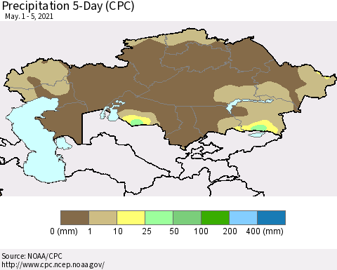 Kazakhstan Precipitation 5-Day (CPC) Thematic Map For 5/1/2021 - 5/5/2021