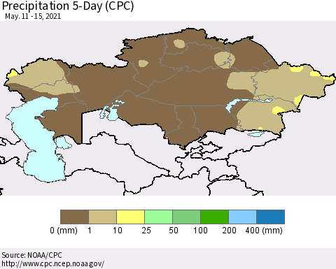 Kazakhstan Precipitation 5-Day (CPC) Thematic Map For 5/11/2021 - 5/15/2021