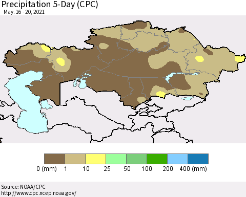 Kazakhstan Precipitation 5-Day (CPC) Thematic Map For 5/16/2021 - 5/20/2021