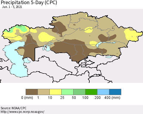 Kazakhstan Precipitation 5-Day (CPC) Thematic Map For 6/1/2021 - 6/5/2021