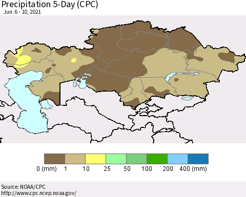 Kazakhstan Precipitation 5-Day (CPC) Thematic Map For 6/6/2021 - 6/10/2021