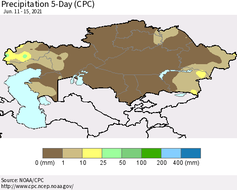 Kazakhstan Precipitation 5-Day (CPC) Thematic Map For 6/11/2021 - 6/15/2021