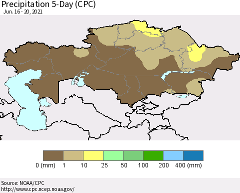Kazakhstan Precipitation 5-Day (CPC) Thematic Map For 6/16/2021 - 6/20/2021