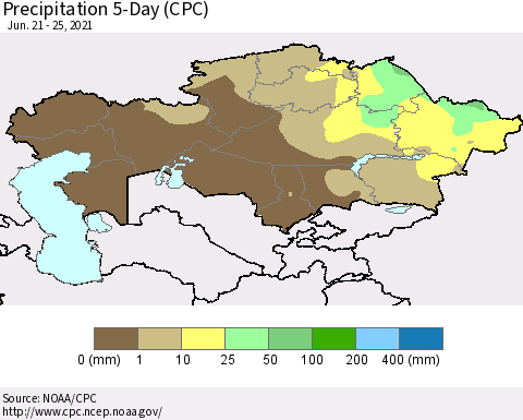 Kazakhstan Precipitation 5-Day (CPC) Thematic Map For 6/21/2021 - 6/25/2021