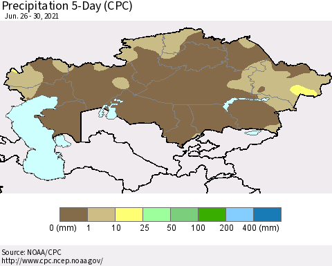 Kazakhstan Precipitation 5-Day (CPC) Thematic Map For 6/26/2021 - 6/30/2021