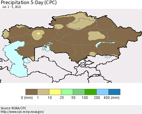 Kazakhstan Precipitation 5-Day (CPC) Thematic Map For 7/1/2021 - 7/5/2021