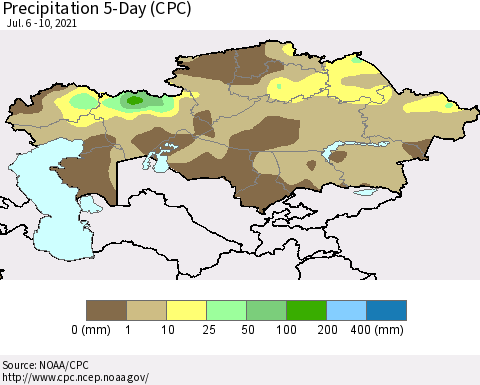 Kazakhstan Precipitation 5-Day (CPC) Thematic Map For 7/6/2021 - 7/10/2021