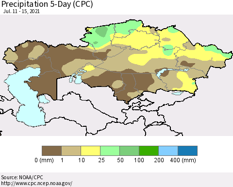 Kazakhstan Precipitation 5-Day (CPC) Thematic Map For 7/11/2021 - 7/15/2021