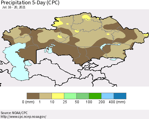 Kazakhstan Precipitation 5-Day (CPC) Thematic Map For 7/16/2021 - 7/20/2021