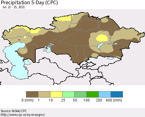 Kazakhstan Precipitation 5-Day (CPC) Thematic Map For 7/21/2021 - 7/25/2021