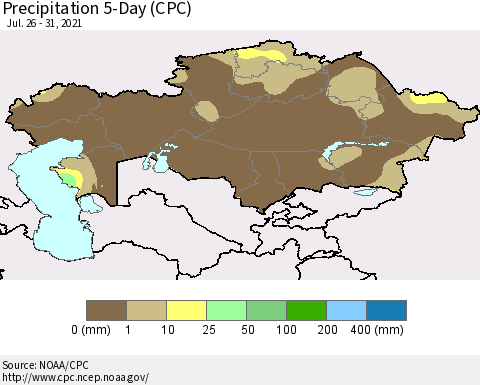 Kazakhstan Precipitation 5-Day (CPC) Thematic Map For 7/26/2021 - 7/31/2021