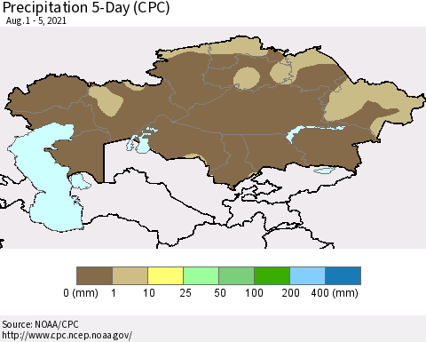 Kazakhstan Precipitation 5-Day (CPC) Thematic Map For 8/1/2021 - 8/5/2021