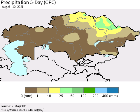 Kazakhstan Precipitation 5-Day (CPC) Thematic Map For 8/6/2021 - 8/10/2021