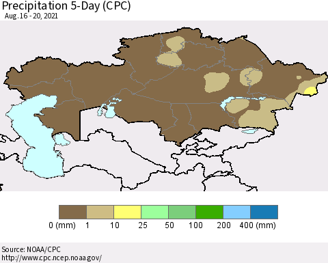 Kazakhstan Precipitation 5-Day (CPC) Thematic Map For 8/16/2021 - 8/20/2021