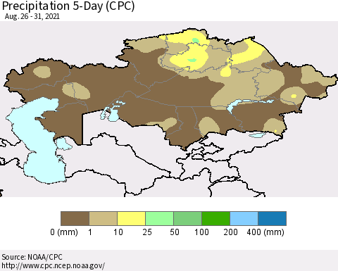 Kazakhstan Precipitation 5-Day (CPC) Thematic Map For 8/26/2021 - 8/31/2021