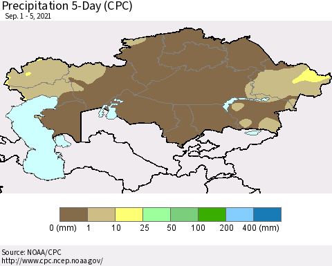 Kazakhstan Precipitation 5-Day (CPC) Thematic Map For 9/1/2021 - 9/5/2021