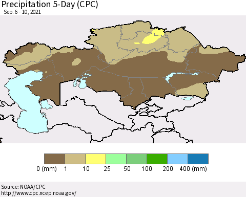 Kazakhstan Precipitation 5-Day (CPC) Thematic Map For 9/6/2021 - 9/10/2021