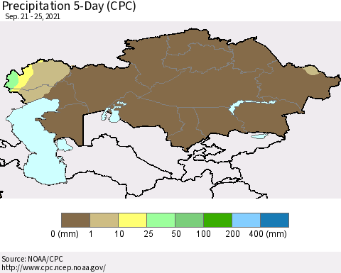 Kazakhstan Precipitation 5-Day (CPC) Thematic Map For 9/21/2021 - 9/25/2021