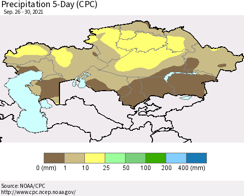 Kazakhstan Precipitation 5-Day (CPC) Thematic Map For 9/26/2021 - 9/30/2021