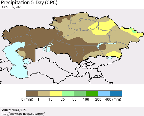 Kazakhstan Precipitation 5-Day (CPC) Thematic Map For 10/1/2021 - 10/5/2021