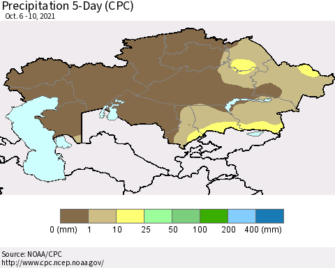 Kazakhstan Precipitation 5-Day (CPC) Thematic Map For 10/6/2021 - 10/10/2021