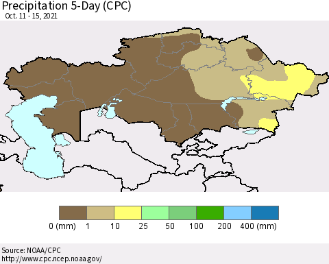Kazakhstan Precipitation 5-Day (CPC) Thematic Map For 10/11/2021 - 10/15/2021