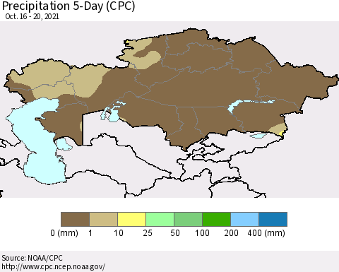 Kazakhstan Precipitation 5-Day (CPC) Thematic Map For 10/16/2021 - 10/20/2021
