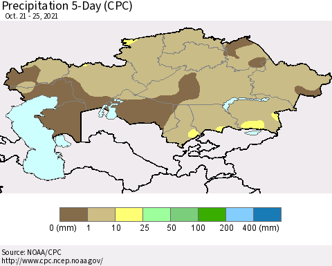 Kazakhstan Precipitation 5-Day (CPC) Thematic Map For 10/21/2021 - 10/25/2021
