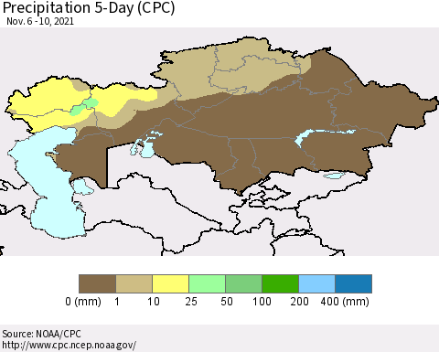 Kazakhstan Precipitation 5-Day (CPC) Thematic Map For 11/6/2021 - 11/10/2021